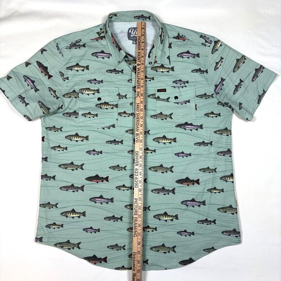 Yo Colorado Snap Button Shirt Rainbow Brook Lake Trout All Over Print Mens XL - Picture 6 of 7